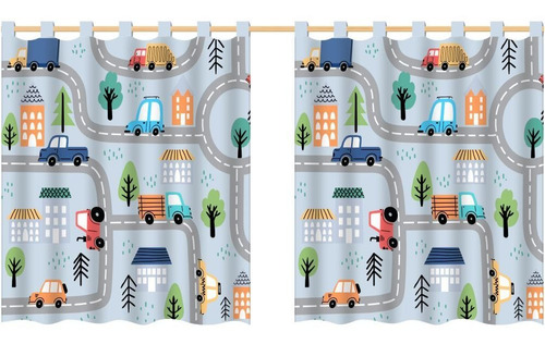 Cortina Infantil Quarto Carrinho Carro Cidade Caminho 1,4m