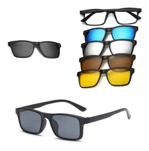 Óculos De Sol Com Clip-on Magnético C/6 Lentes Polarizado