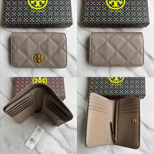 Cartera Tory Burch Willa Bifold Medium Gris Claro Granulado