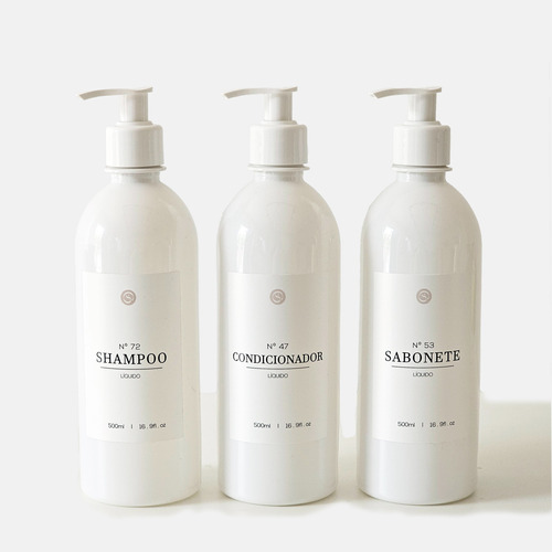 Kit Banheiro 3pçs Frascos Branco Shampoo Cond Sabonete 500ml