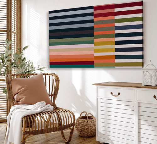 Cuadros Decorativos Abstractos Modernos Coloridos En Canvas Color Stripes 70´s Armazón Bastidor madera