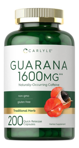 Imagen 1 de 2 de Guarana Premium 1600mg 200 Caps Energia Antifatiga Cafeina