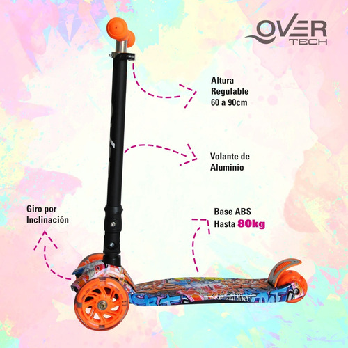 Imagen 4 de 10 de Monopatin Scooter Plegable Niños 4 Ruedas Led Soporta 80k 3c