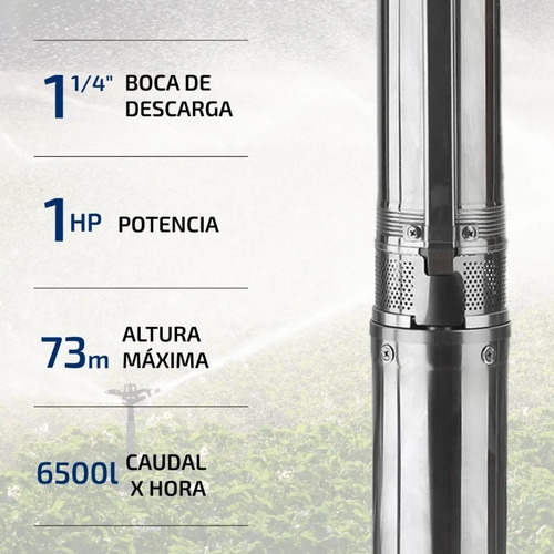 Imagen 3 de 8 de Bomba Sumergible Pozo Agua 73 M 4 Pulgadas 1 Hp 6500l/h