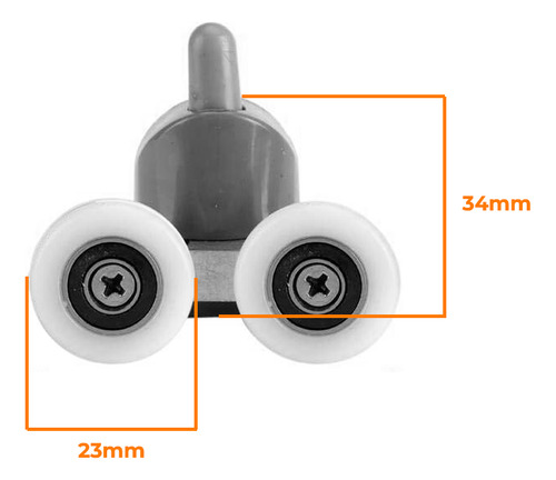 Rueda Doble Inferior X2 Inomax Para Mampara Corrediza De Box De Ducha, Recta O Curva, Vidrios De 4 A 6 Mm