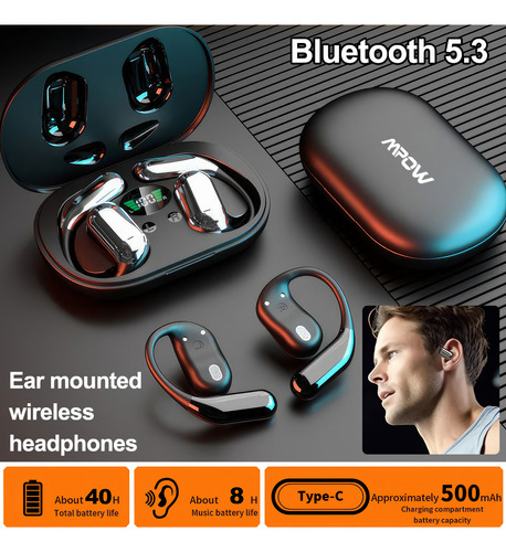 Auriculares Abiertos Q16 Bluetooth 5.3 Ows Negros Con Contro