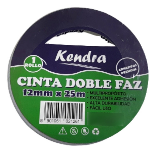 Cinta Doble Faz Kendra 12mm X 25 M Por Unidad 