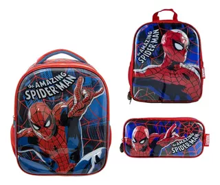 Set Mochila Lonchera Y Lapicera Preescolar Chica Kinder Ruz Marvel Spiderman Hombre Araña 174584 Coleccion Fled Color Rojo