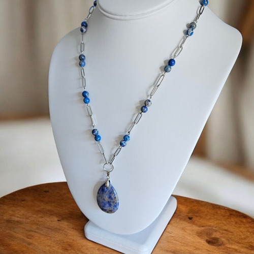 Piedra Energética Jaspe Imperial Azul Collar Y Dije