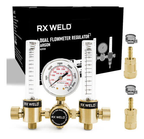 Rx Weld Regulador De Argón De Salida Dual Medidor De Flujo.