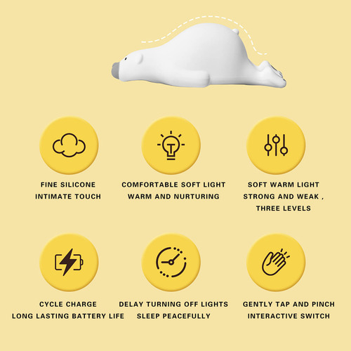 Lámpara De Noche Led Para Niños Con Forma De Oso Plano, 3 Ni