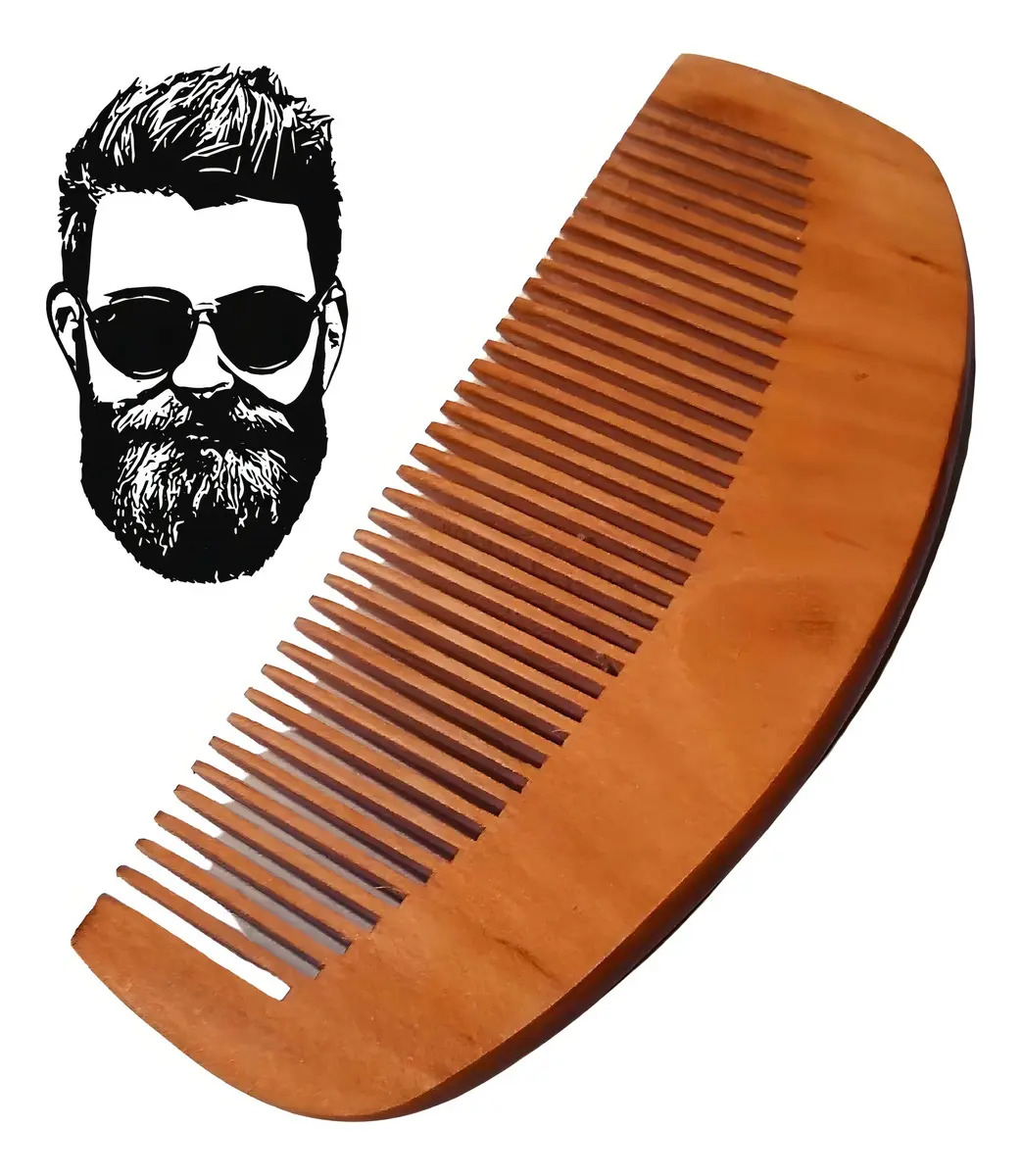 Pente De Madeira Para Barba E Bigode Curvo Clássico Meia Lua