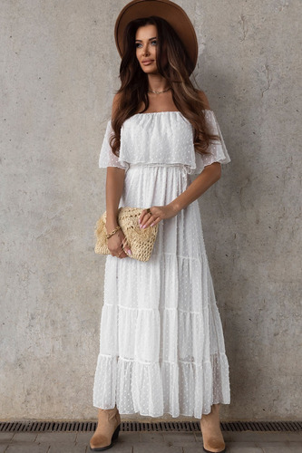 Maxi Vestido Blanco Campesino Olan Boda Fiesta Playa | Envío gratis