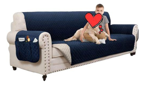 Protector Sofa, Forro, Mueble, 3 Puestos, Bolsillos, Azul