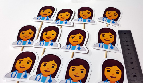 Adorno Pincho Topper Cupcake Festejo Medicina Emoji Doctora