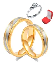 Comprar Par De Anéis  Alianças Namoro Titânio Banhado  Ouro 18k