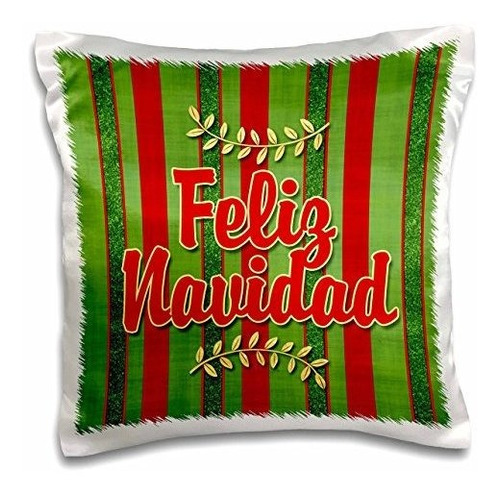 3d Rose Feliz Navidad - Funda De Almohada Con Ramitas Navide