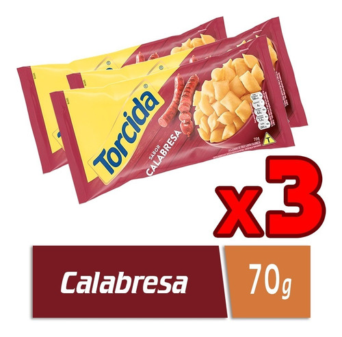 Kit 3 Salgadinhos De Trigo Lucky Torcida Sabor Calabresa 70g