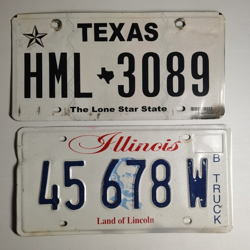 2 Placas De Auto Decorativas De Texas E Illinois Usa Genuina