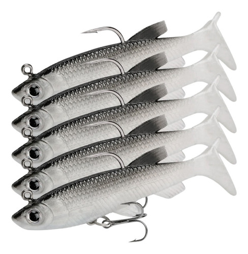 Kit 5 Iscas Artificiais Soft Fish Colorida Cor Cinza+preto