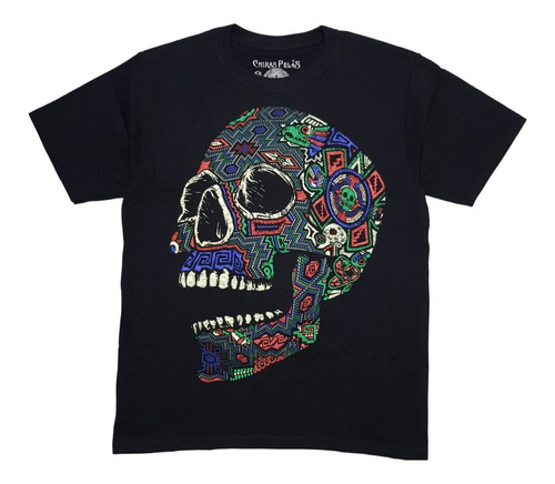 Playera Mexicana Calavera Estampada Tipo Arte Huichol