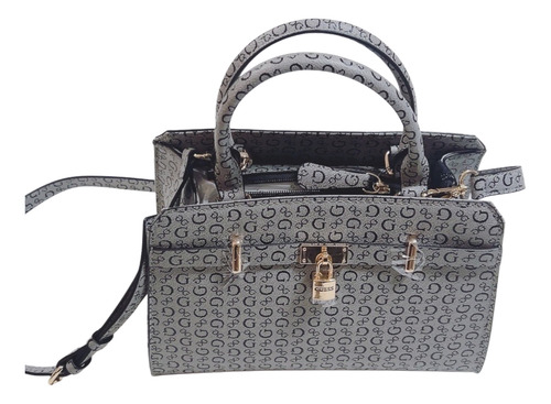 Bolsa Guess Satchel Color Gris Original Gris Lisa Níquel Gris
