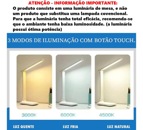 Lámpara De Mesa Táctil Led Recargable Con 3 Niveles De Luz
