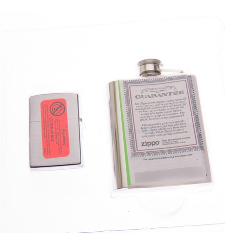 Zo17733 Zippo Set Brush Chrome Y Cantimplora Petaca Flask