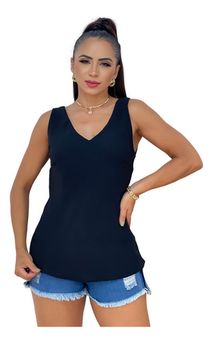 Blusa Regata Feminina Canadá Tecido Duna Decote V Sem Manga 