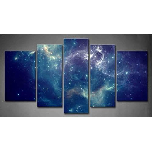 Arte De Pared De 5 Paneles Nebulosa Espacial Azul Abstr...