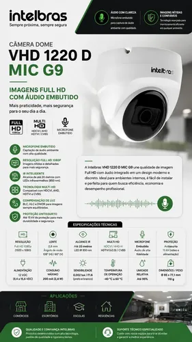 Câmera Intelbras VHD 1220 D Mic 2MP Branco