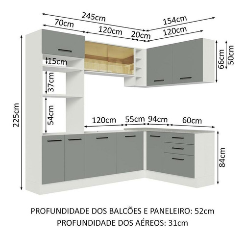 Cozinha Completa Canto Agata Madesa399001 C Arm Bal Stam Bc Cor Branco/Cinza