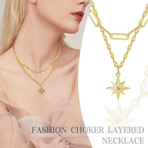 Jzwuyan Collares En Capas Starburst De Plata Para Mujer De