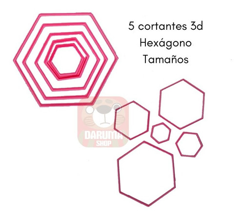 Cortante Plastico 3d Hexagono 5 Piezas Cookie Reposteria 