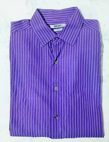 Camisa De Vestir Dkny - Hombre, Talla L, Slim Fit - Violeta