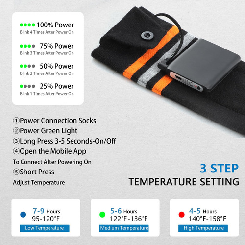 Calcetines Calentadores Eléctricos 5000mah Para Hombre Mujer Negro&gris