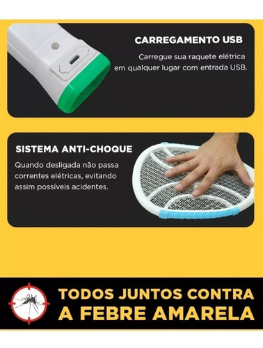 Raquete Elétrica Original Nsbao Com Lanterna Mata Mosquito