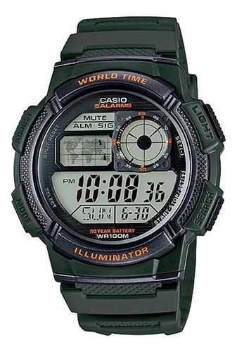 Reloj Casio Malla De Pvc Color Verde Ae-1000w-3avdf