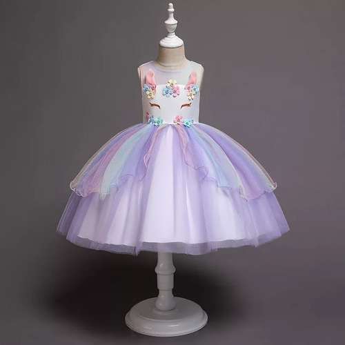 Imagen 2 de 8 de Disfraz Niñas Princesa Unicornio Figura Multicolores Gasa