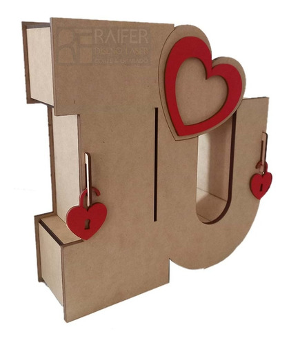 Caja Para Regalo O Flores San Valentín Iou Grande Mdf 3mm