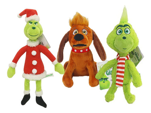 Muñecas De Felpa Navideñas 3 Piezas - Monster Grinch Y Perro