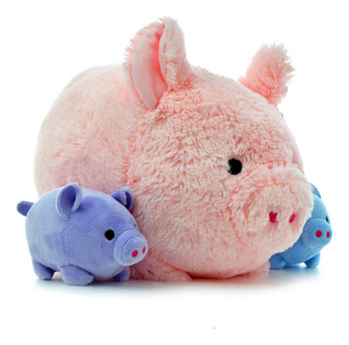 Chancho De Peluche Con Cría Mama Con 2 Hijos Original