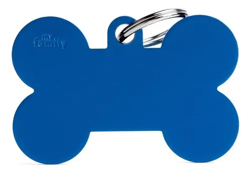 Crachá de Identificação de Pet My Family Small Bone em Osso, Azul