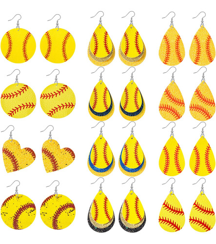 12 Pares De Pendientes De Cuero De Béisbol De Softbol Para M