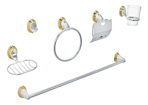 Jgo 6 Acc P/baño Cromo-oro Chapeton Ovalado Foset Aqa-4003g