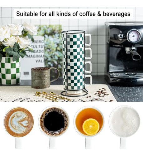 Tazas De Café Apilables Con Soporte, Juego De 4 Tazas De Caf