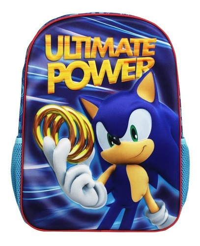 Mochila Escolar Sonic 16 Ultimate Power Diseño 3d Color Azul