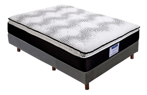Juego De Box Y Colchón Fantastic Restonic - King Size Color Blanco Con Gris