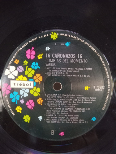 Lp 16 Cañonazos De Cumbias Del Momento Trebol 1985 (Usado)