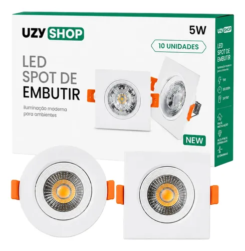 Kit 10 Spot Led 5w Embutido Redondo Quadrado 3000k 6500k Quadrado Branco Frio 6500k